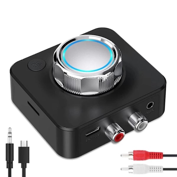Bluetooth 5.0 modtager trådløs 3,5 mm Aux til 2 Rca lyd 3d stereo adapter optagelse sort