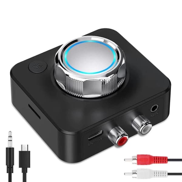 Bluetooth 5.0-mottaker Trådløs 3,5 mm Aux til 2 Rca Audio 3d Stereo Adapter Record Black
