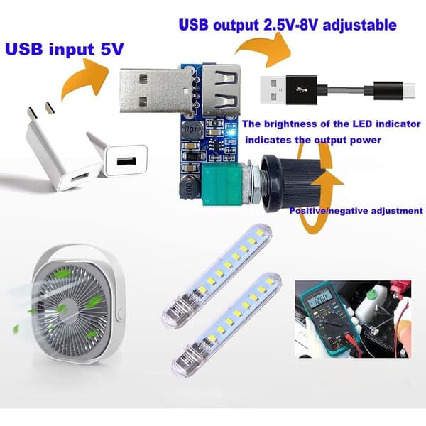 PC USB Viftehastighetskontroller DC 5V Mini USB Viftehastighetskontroller DC 5V-12V til 2.5-7.5V USB med Hastighetsbryter White