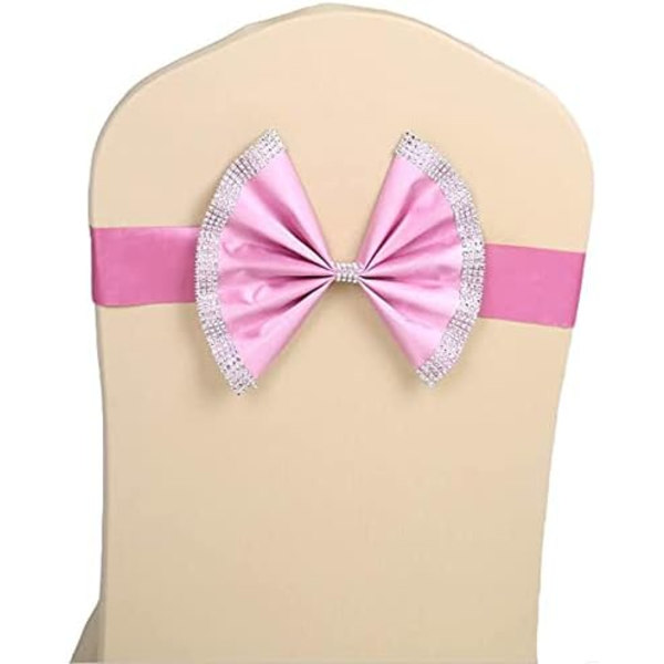 Stræk stole Sashes Sløjfer Stolebånd med spænde til bryllup Hotel Banket Fødselsdagsfest Blondedekoration Pink-1