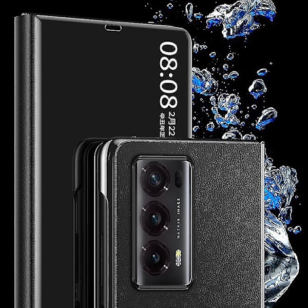 Mirror Surface Anti-dropp phone case för Honor Magic V2 5g Pc View Window Flip Cover med stativ Silver