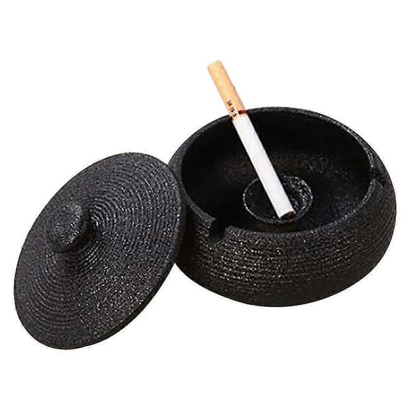 Keramisk askkopp med lock, vindtät, cigarettaskkopp Black