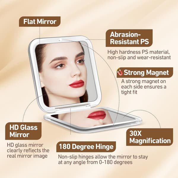Magnifying mirror, 30x makeup mirror with magnification, small makeup mirror 8.5 x 8.5 cm, foldable travel mirror, white