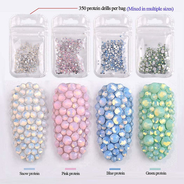 4-pak neglelak Shiny Opal Rhinestones 3d Nail Art Kit Strass Kit Crystal