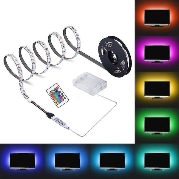 Led Strip Lys Fjernbetjening Batteriboks drevet Høj lysstyrke Ip65 Vandtæt Dekoration Dc 5v Rgb 5050 Tv Baggrundsbelysning Rumbelysning Vægindretning Til H 3M