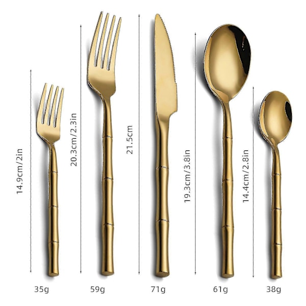Bestick i rostfritt stål, kreativt cylindriskt bambuhandtag, 304 tjocka bestick (5-delars set) Sliver