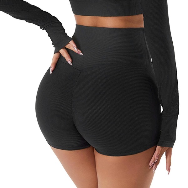 Kvinder Højtalje Booty Yoga Shorts Sommer Biker Shorts Atletiske Leggings Korte Bukser Til Træning Løbe Gym Fitness Yoga Black S