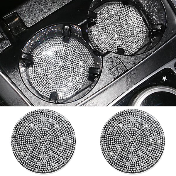 2st Diamond Car Coaster Vattenkopp Slot Halkfri matta Silica Gel Pad Cup Hållare Matta Bil Gadget Bling Biltillbehör För Kvinna|bildekaler| White