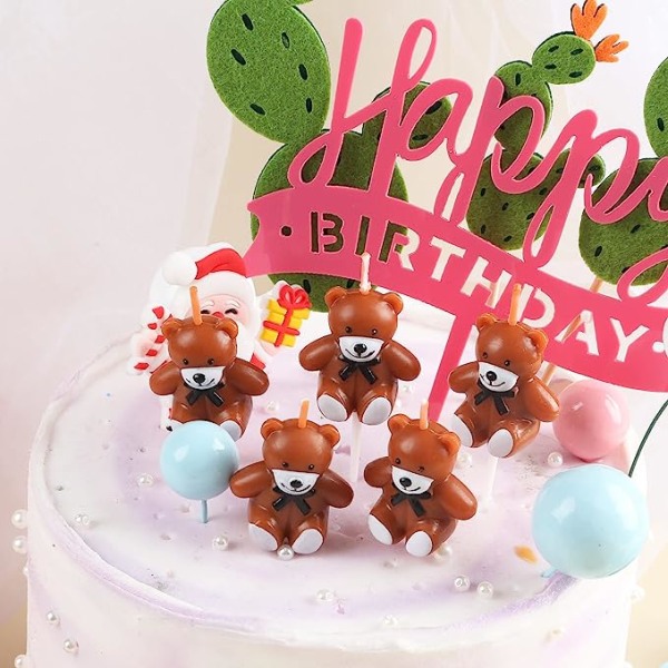 5 stk søde brune bjørne fødselsdagslys, bamse kage topper, mini bjørne lys til børn Fødselsdagskage dekoration, fødselsdagsfest tilbehør