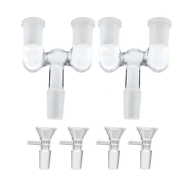 Glasrørsadapter, 2 stk 14 mm han-til-dobbelt 14 mm hun-adapter med 4 stk 14 mm gennemsigtigt glas sjov