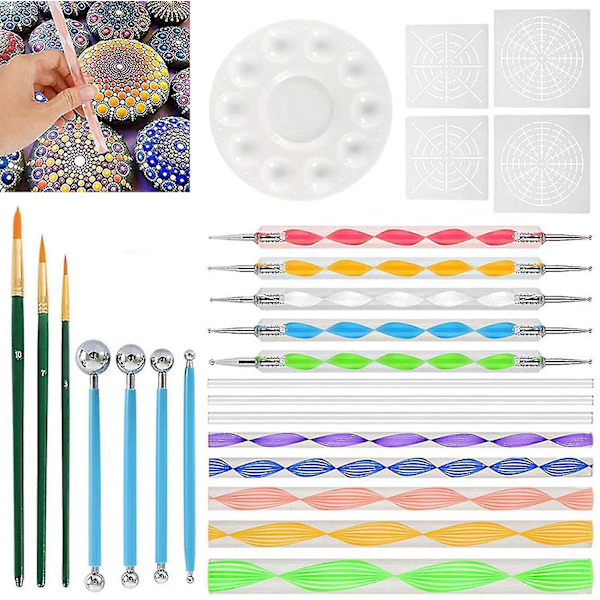 Dotting Tools Kits, 25 Tlg Mandala Dotting Tools Set, Dotting Penslar Stencil Ball Stylus Färgbricka för att måla stenar Ritning Drafting,ssxjv