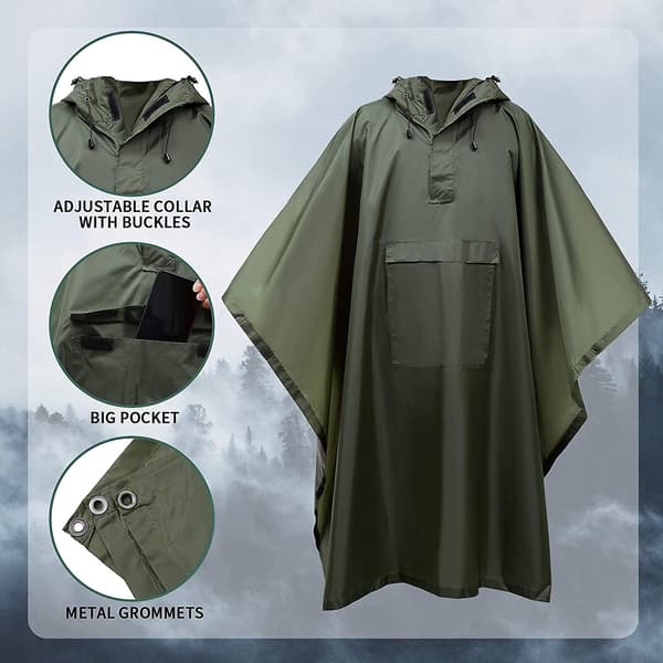 Regnponcho, 3-i-1 Multifunksjonell Regnkappe Regnfrakk Med Hette For Camping Gave