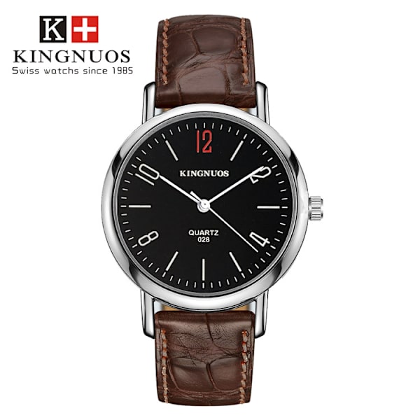 Par modebälte kvarts icke-mekanisk watch Black face with silver shell brown