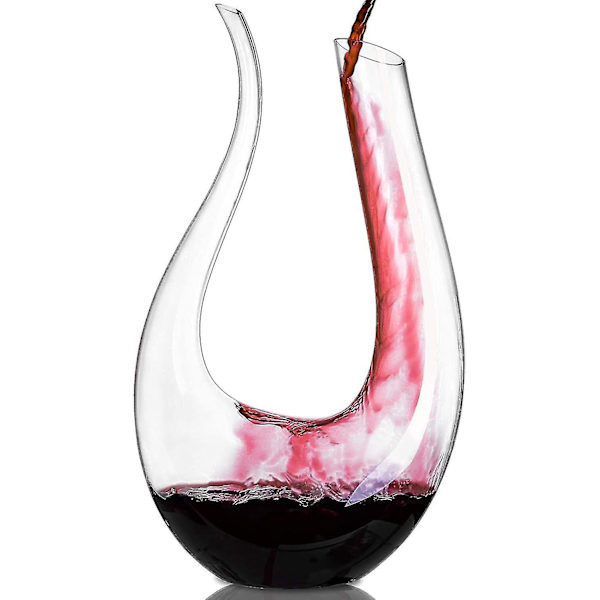 Vinkaraffel, 1,5 liter U-form krystalglas vinflaskesæt, blyfri rødvinsglaskaraffel, beluftet vinflaske med karaffelglas, karaflet