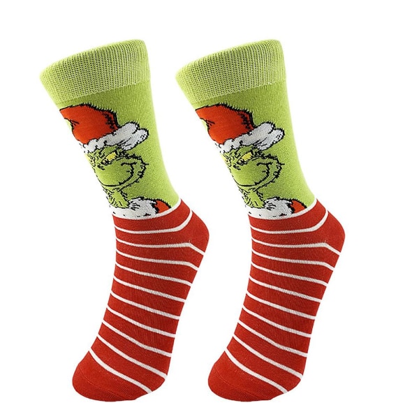 Jul The Grinch Par Sokker Mænd Kvinder Xmas Mid Calf Novelty Sokker Vinter Varm Strikkede Strømper Gave E