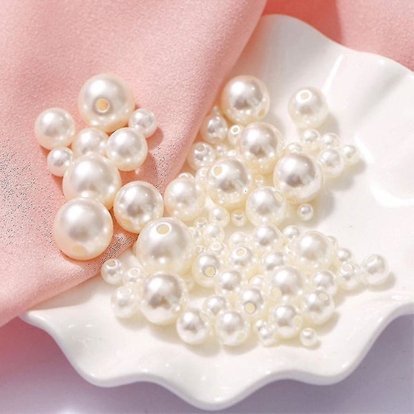 Hvide perler glasperler, pakke med 488 runde perler, til smykkefremstilling
