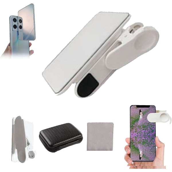 Smartphone Kamera Spegel Reflektion Clip Kit, Stereoskopisk skugga Horisontell och Vertikal Shot Mobiltelefon Reflection Shooting Clip Lins Universal White