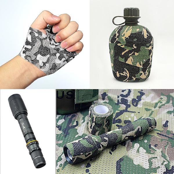 Camouflage tape 7 ruller multifunktionel klæbende ikke-vævet strækbandage til jagtgeværer Camping Wrap Protect (7 farver)--