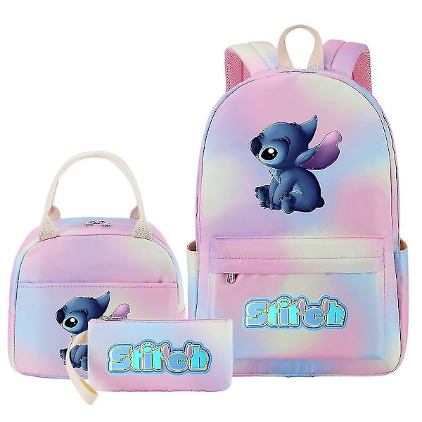 3-osainen Lilo & Stitch set - Naisten ja miesten monitaskuinen matka-koululaukku - Laadukkaat Mochilas teini-ikäisille, casual tyyli 1