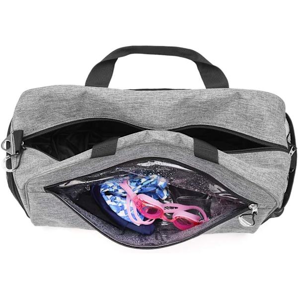 Sportsgymnastiktaske med skorum og våd lomme, stor rejsetaske til mænd og kvinder Yoga træningstaske Tote Weekend Overnight Bag, Grå
