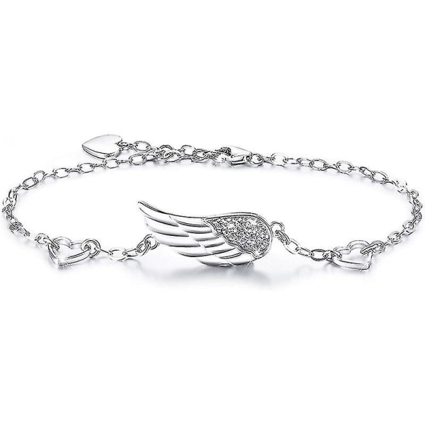 Wabjtam Kvinder Sølv Angel Wings Armbånd 925 Sterling Sølv Justerbar Kæde Diamant Hvidguld Belagt Armbånd Mors Dag Gave Til Kvinder Piger