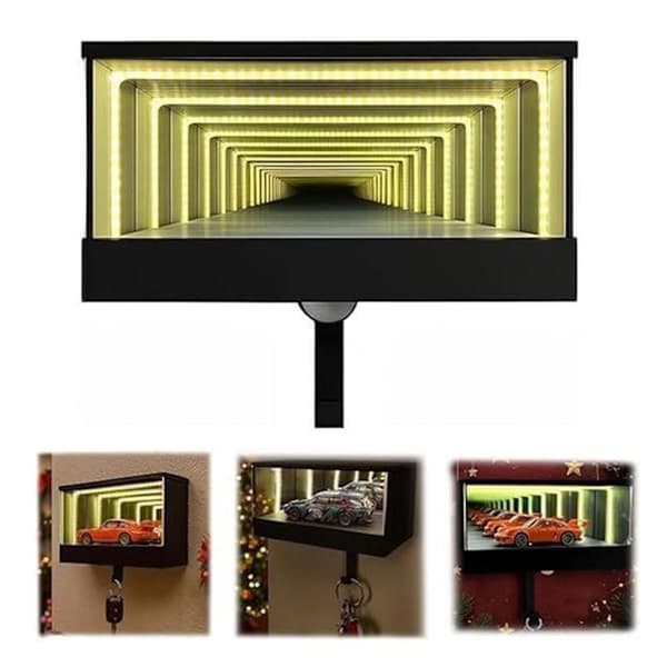 Infinitys LED Garage Nøgleholder Vægmontering LED Modelbil Display Box Bilnøgleholder Organizer Med LED-Lys Sort