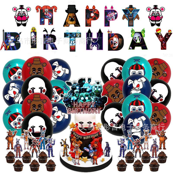 Fnaf Freddy Game Juhlakoristeilmapallot Midnight Bear Syntymäpäiväbanneri Kakun koristelukortti Cake small flags*24 pcs