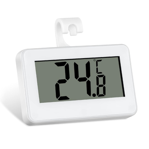 Digitalt Køletermometer, Køleskabstermometer, LCD Digital Vandtæt Kølefryser Termometer med Stand (Hvid)