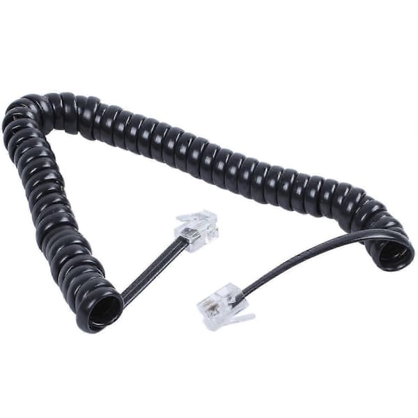 Erstatning RJ9 4P4C Plug Coiled Stretchy Telefonhåndsettkabel Svart