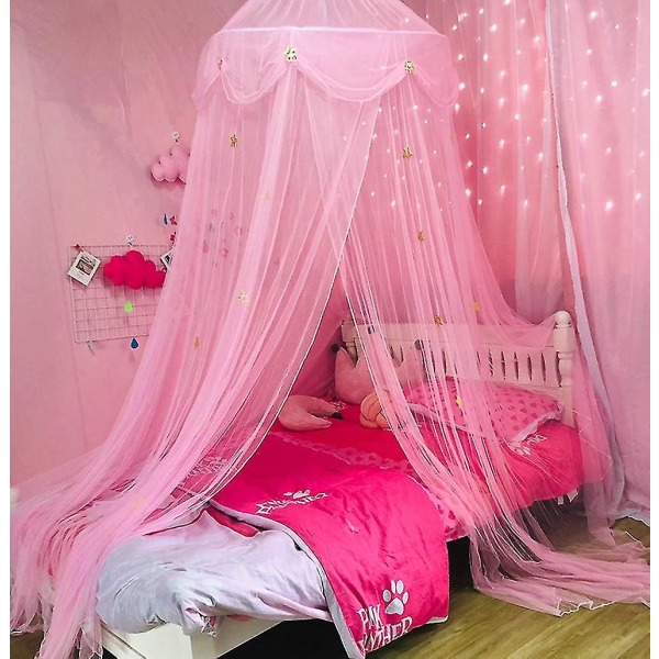 Sänghimmel med ljus Sänghimmel Gardiner för flickor Toddler himmel för flickor Pink