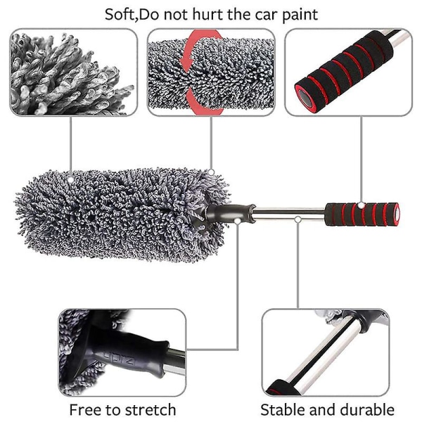 Uttrekkbar mikrofiber bilrengjøringsbørste Rustfritt stål Langt håndtak Støvvoks Vaskbar Drag Wax Shan Washer Auto Vindu Duster| |