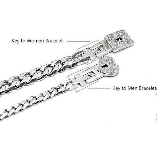 Set med 2 hjärtformade kärlekslås nyckelarmband, europeiska och amerikanska kreativa rostfria stål par armband, Alla hjärtans dag, födelsedagar, jul white