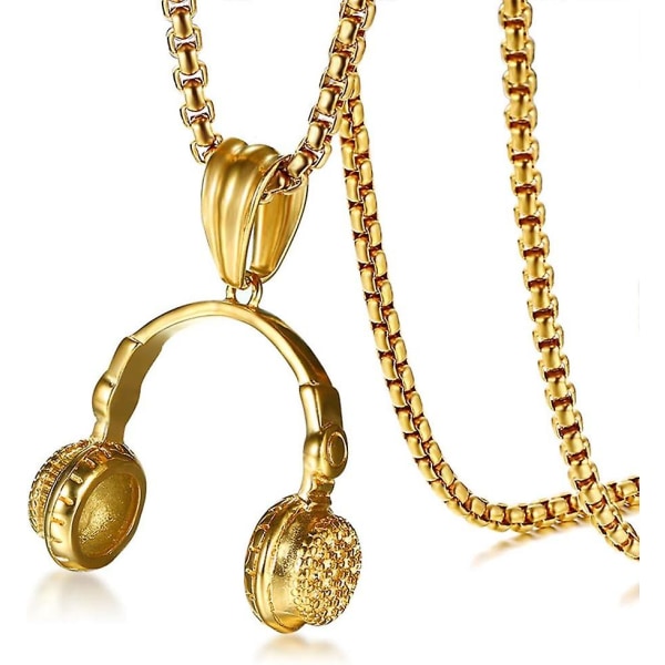 Hip Hop Musikälskare DJ Hörlurshänge Rostfritt stål Halsband för män Kvinnor Tonåring med Box Kedja Färg Svart Silver Guld Gold Free Size