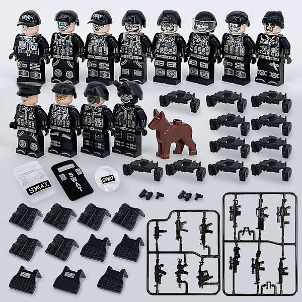 12 stk Swat Military Man Puslespil Blocks Kids Gift black A