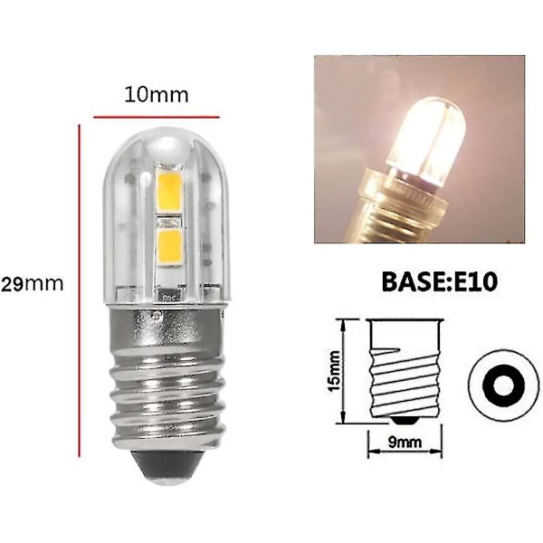 2-pakning 6v E10 LED-pærer med 2835 skruebase 4 Smd-brikker gul oppgradering for frontlykt lommelykt lommelykt