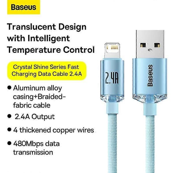 Crystal Shine Series Hurtigopladende Datakabel USB til iP 2.4A pink 1m