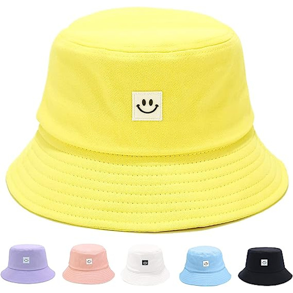 Solhatt for barn Smile Face Bøttehatt for jenter Gutter Sommersolbeskyttelse bomull unisex strandhette