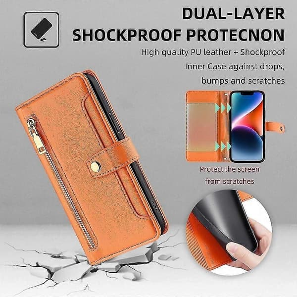Blixtlåsplånboksfodral för Galaxy A22 5G Orange