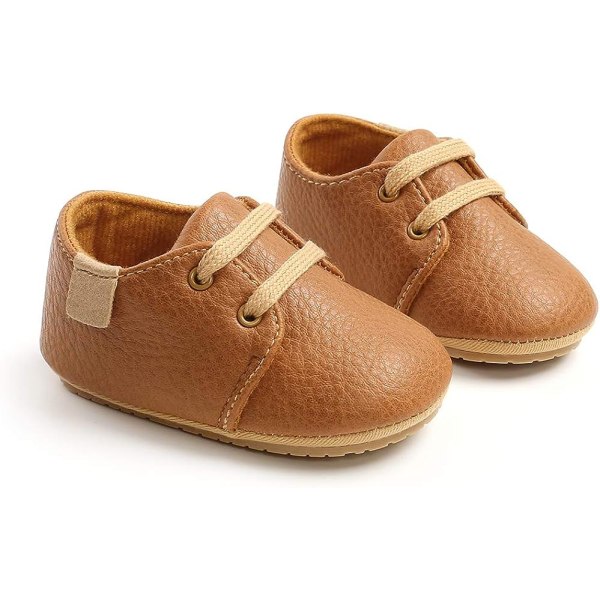 Baby sportssko til mænd og kvinder blonder Oxford sko baby blødsåler skridsikre småbørn sko wavelet sko. Brown 6-12 Months