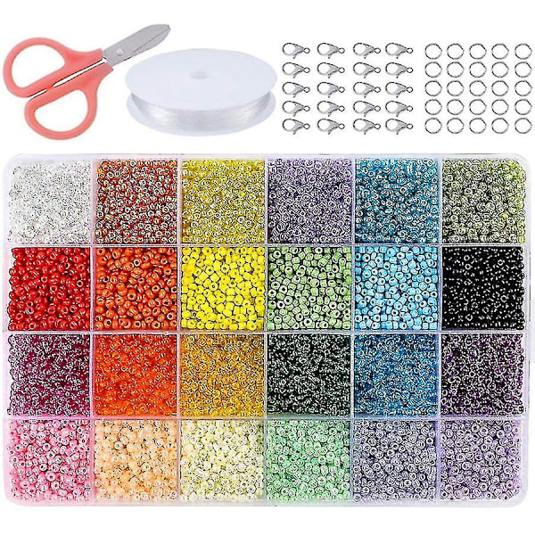 Glasperler 24 farver Små perler Kit Armbånd Perler til smykkefremstilling 2MM 20000Pcs