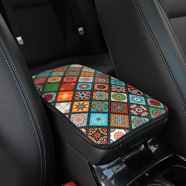 Cover Universal Läder Etnisk stil Print Vattentät halkfri förvaringsbox Pad Auto Styling Interiörtillbehör - Armstöd Gray