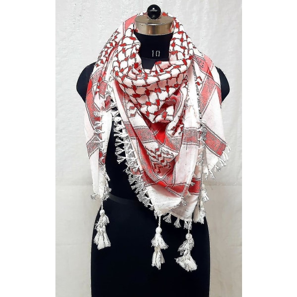 Palestine Scarf, Keffiyeh, Arafat Hatta, Wide With Tossels, Shemagh Keffiyeh Arab Houndstooth100% White Red