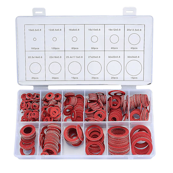 600 st Fiberbricka Assorted Kit 12 Storlek Röd Stål Papper Fiber Platt Bricka Kit Flat Ring Seal Assor