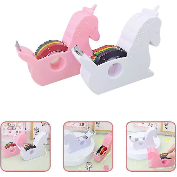 2 stk. tape dispenser tegneserie tape holder enhjørning form regnbue tape cutter washi tape dispensere skrivebord washi papir dispenser til kontor hjem skole,c