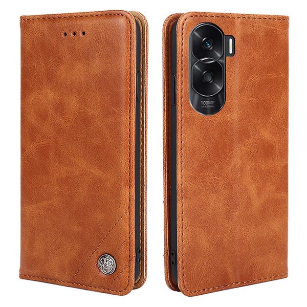 For Honor 90 Lite 5g / X50i 5g triangelsömnadslinje Anti- case Pu läder cover Brown