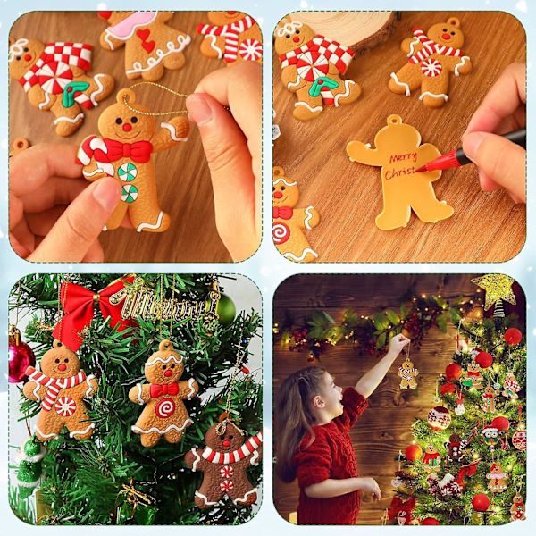 12 stykker Gingerbread Man juletræspynt, Nye Mini Gingerbread Man Ornamenter, Juletræ hængende dekorationer vedhæng