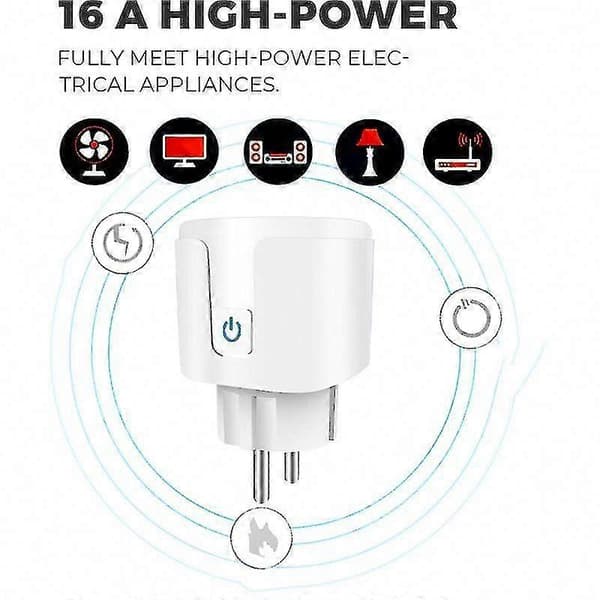 16A WiFi Smart Plug för Alexa, Google Home, Siri, SmartThings; Energimätning & Timerfunktion, Kompatibel med Android och iOS