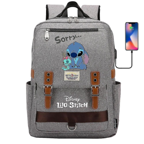 Stitch USB Poikien Tyttöjen Lasten Kirjalaukut - Sopii kouluun, teini-ikäisille, opiskelijoille, naisille, miehille - kannettavan tietokoneen matkareppu