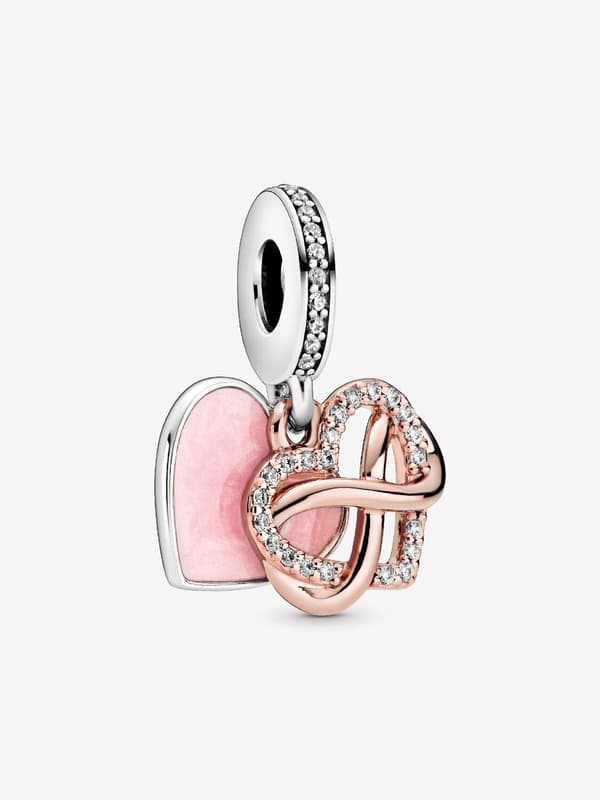 Pandora - Sparkling Infinity Heart Dangle Charm - Sterling Silver, 14k Rose Gold Plating