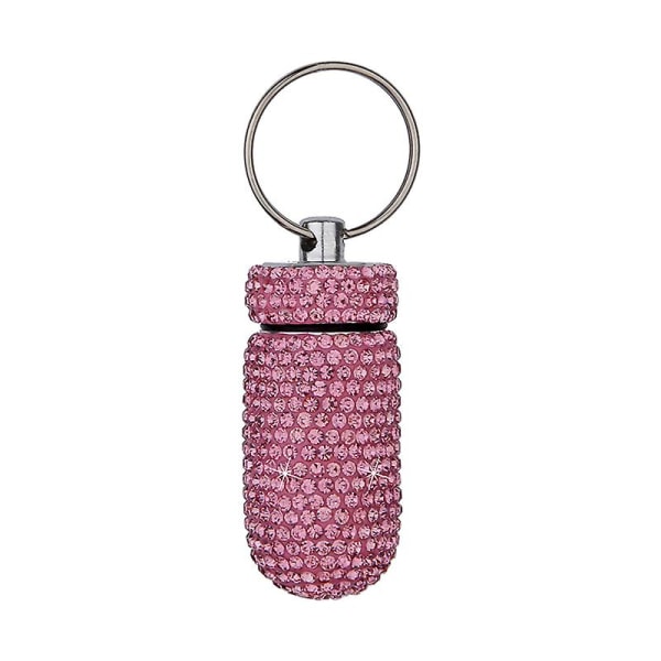 Bærbar Fuld Rhinestone Medicin Hætteglas Aluminium Legering Anti Læk Forseglet Medicin Flaske Nøglering Tilbehør Nøgleringe Engros| | Pink